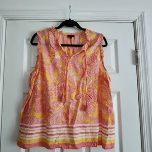 Talbots Pink and Orange Sleeveless Blouse with Mandarin Collar
